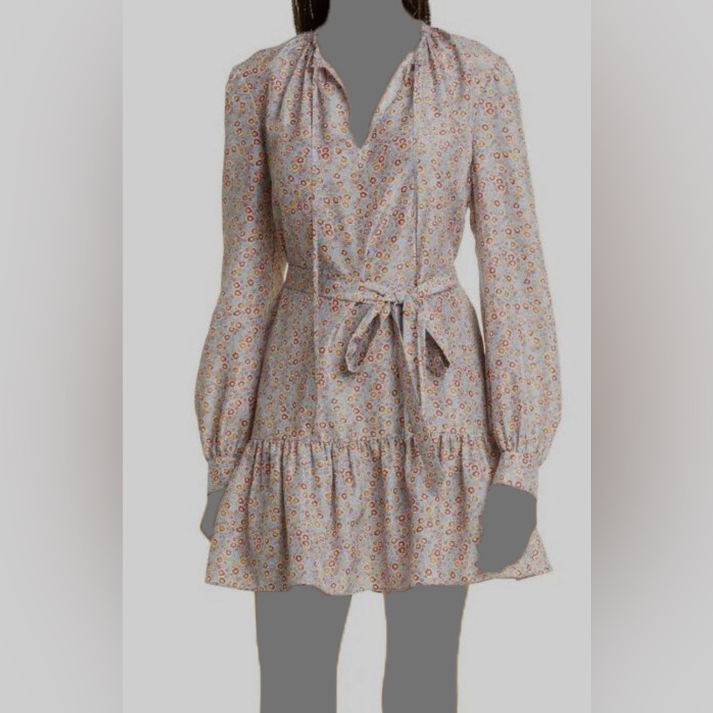 Rebecca Taylor Violet Fleur Silk Belted Mini Dress Floral Blue XL
